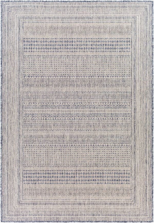 Livabliss Tuareg Geometric Flatweave Polypropylene Area Rug for Indoor Outdoor Living Spaces Dark Blue, Crea 6'7" x 9' TRG2330-679