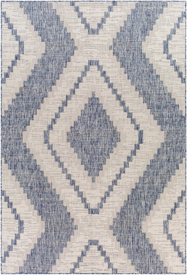 Livabliss Tuareg Flatweave Polypropylene Area Rug Southwestern Rustic Indoor Outdoor Patio Pale Blue, Tan 5'3" x 7' TRG2337-537