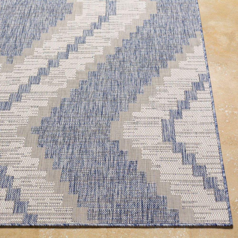 Livabliss Tuareg Flatweave Polypropylene Area Rug Southwestern Rustic Indoor Outdoor Patio Pale Blue, Tan 5'3" x 7' TRG2337-537