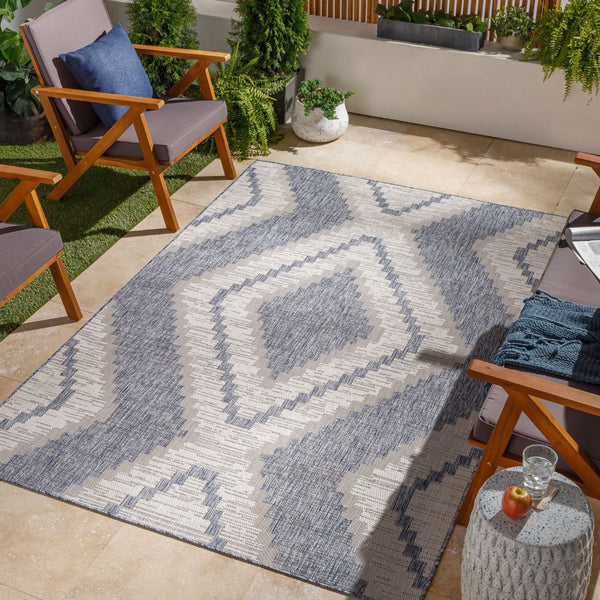 Livabliss Tuareg Flatweave Polypropylene Area Rug Southwestern Rustic Indoor Outdoor Patio Pale Blue, Tan 5'3" x 7' TRG2337-537
