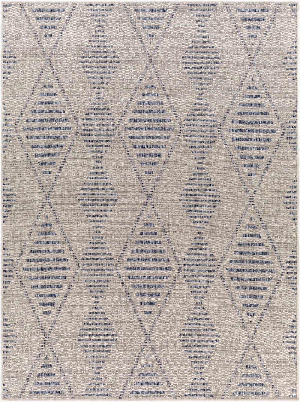 Livabliss Tuareg Flatweave Polypropylene Area Rug Bohemian Global Pattern Indoor Outdoor Low Profile Cream, Dark Blu 9'2" x 12' TRG2349-9212