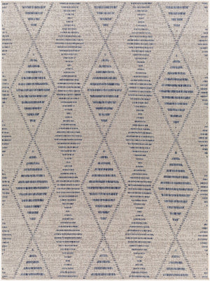 Livabliss Tuareg Flatweave Polypropylene Area Rug Bohemian Global Pattern Indoor Outdoor Low Profile Cream, Dark Blu 9'2" x 12' TRG2349-9212
