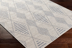 Livabliss Tuareg Flatweave Polypropylene Area Rug Bohemian Global Pattern Indoor Outdoor Low Profile Cream, Dark Blu 9'2" x 12' TRG2349-9212