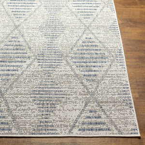 Livabliss Tuareg Flatweave Polypropylene Area Rug Bohemian Global Pattern Indoor Outdoor Low Profile Cream, Dark Blu 9'2" x 12' TRG2349-9212