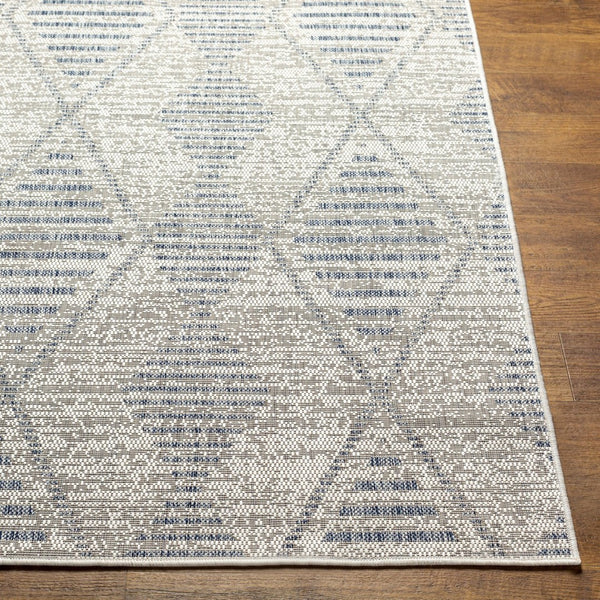 Livabliss Tuareg Flatweave Polypropylene Area Rug Bohemian Global Pattern Indoor Outdoor Low Profile Cream, Dark Blu 9'2" x 12' TRG2349-9212