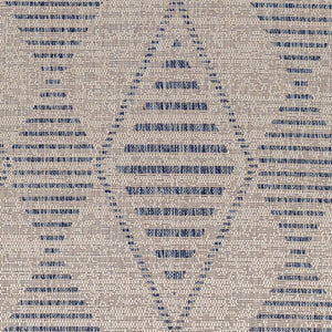 Livabliss Tuareg Flatweave Polypropylene Area Rug Bohemian Global Pattern Indoor Outdoor Low Profile Cream, Dark Blu 9'2" x 12' TRG2349-9212