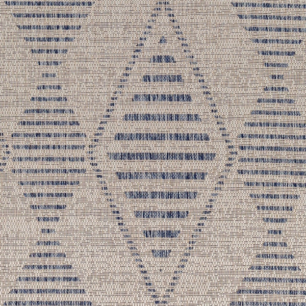 Livabliss Tuareg Flatweave Polypropylene Area Rug Bohemian Global Pattern Indoor Outdoor Low Profile Cream, Dark Blu 9'2" x 12' TRG2349-9212