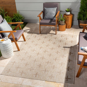 Livabliss Tuareg Moroccan Geometric Indoor Outdoor Polypropylene Area Rug for Living Rooms Tan, Cream 6'7" x 9' TRG2357-679