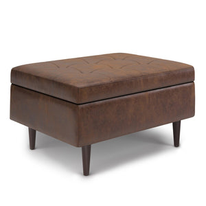 English Elm Shay - Mid Century Modern Storage Ottoman Coffee Table In Distressed Chestnut Brown Faux Leather B136P159261-GIGA