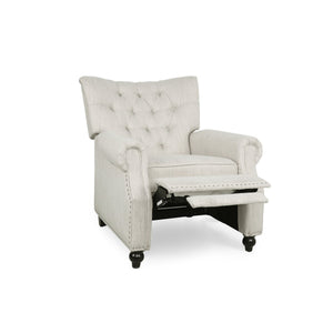 English Elm Christopher Knight Home® - Button Button Tufted Heavy Duty Manual Push-Back Recliner Chair with Nailhead Accents and Comfort Backrest Beige 71976.00