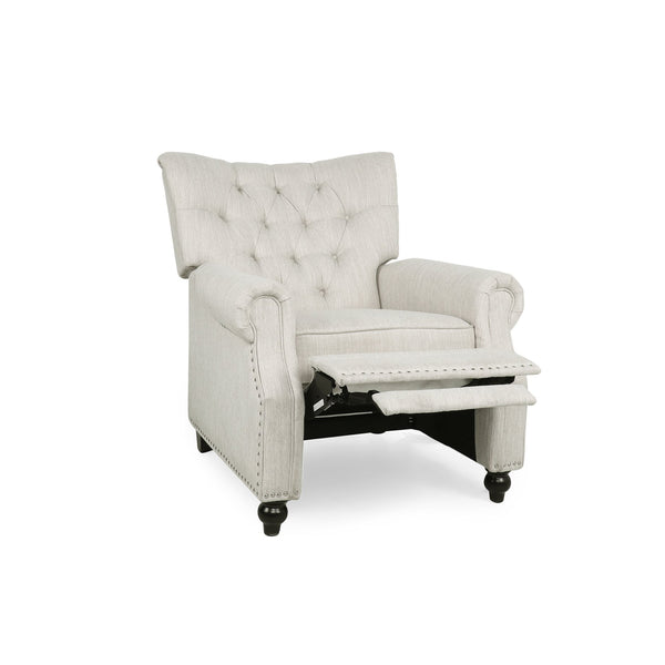 English Elm Christopher Knight Home® - Button Button Tufted Heavy Duty Manual Push-Back Recliner Chair with Nailhead Accents and Comfort Backrest Beige 71976.00