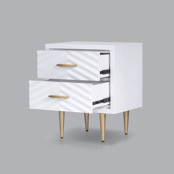 Origins Trixie Two-drawer Nightstand White Mahogany Build with Dovetail Joinery and Soft-close Glides NS-19