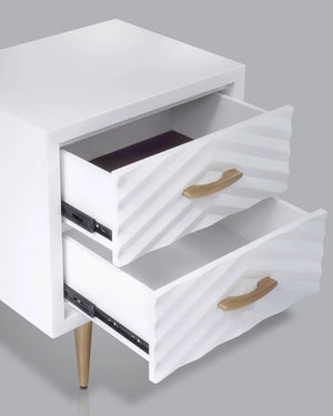 Origins Trixie Two-drawer Nightstand White Mahogany Build with Dovetail Joinery and Soft-close Glides NS-19