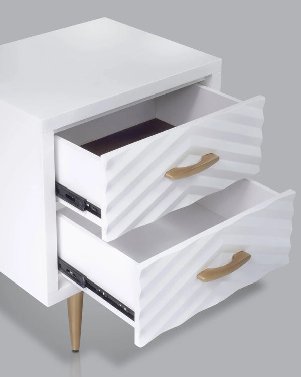 Origins Trixie Two-drawer Nightstand White Mahogany Build with Dovetail Joinery and Soft-close Glides NS-19
