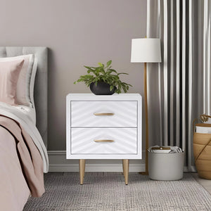 Origins Trixie Two-drawer Nightstand White Mahogany Build with Dovetail Joinery and Soft-close Glides NS-19