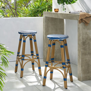 English Elm Outdoor Tropical Pe Rattan Backless Barstools Aluminum Frame Poolside Set of 2 72607.00