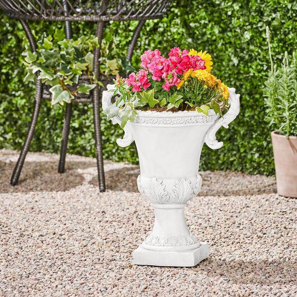 English Elm Mgo Roman Botanical Relief Urn Planter Faux Stone Finish for Patio or Entryway 63404.00WHI