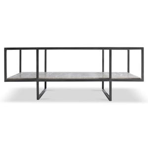 Bernhardt Bernhardt Harlow Cocktail Table — 44" Modern Industrial Coffee Table With Travertine Shelf, Glass Top, Bronze Frame 514022