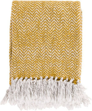 Surya Trina Cozy Cottage Style Throw Blanket - 50"W X 60"L Soft, Durable, Fringe Detail, Made In India Mustard Acrylic,Polyester,Acrylic,Polyester Trr4000-5060