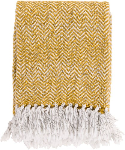 Surya Trina Cozy Cottage Style Throw Blanket - 50"W X 60"L Soft, Durable, Fringe Detail, Made In India Mustard Acrylic,Polyester,Acrylic,Polyester Trr4000-5060