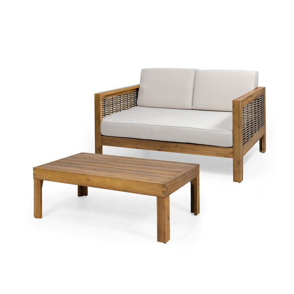 English Elm Outdoor Acacia Teak Patio Loveseat Set with Wicker Detail and Resort Style 70141.00BGE
