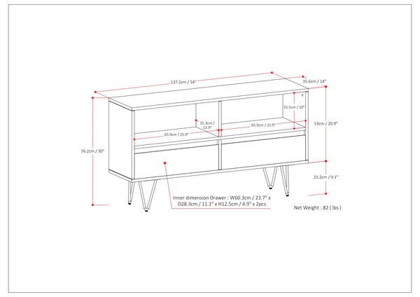 English Elm Chase Rustic Natural Aged Brown Low Bookcase – Solid Acacia Wood, 2 Open Compartments & 2 Drawers B136P160672