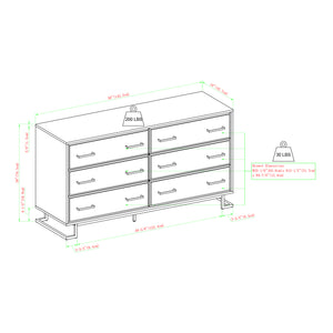 56" Contemporary Metal and Wood Dresser with Six Drawers Coastal Oak, Black DNAB5BCO-T Walker Edison