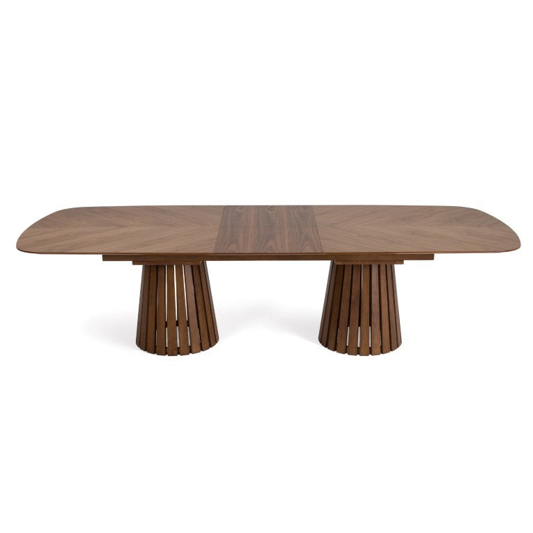 VIG Furniture Truman Walnut Extendable Dining Table - Mid-Century Modern Double Pedestal, Seats 8–10 Guests VGMA-MI-5346