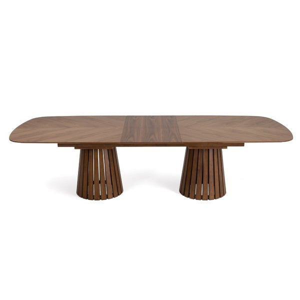 VIG Furniture Truman Walnut Extendable Dining Table - Mid-Century Modern Double Pedestal, Seats 8–10 Guests VGMA-MI-5346
