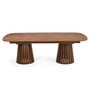 VIG Furniture Truman Walnut Extendable Dining Table - Mid-Century Modern Double Pedestal, Seats 8–10 Guests VGMA-MI-5346