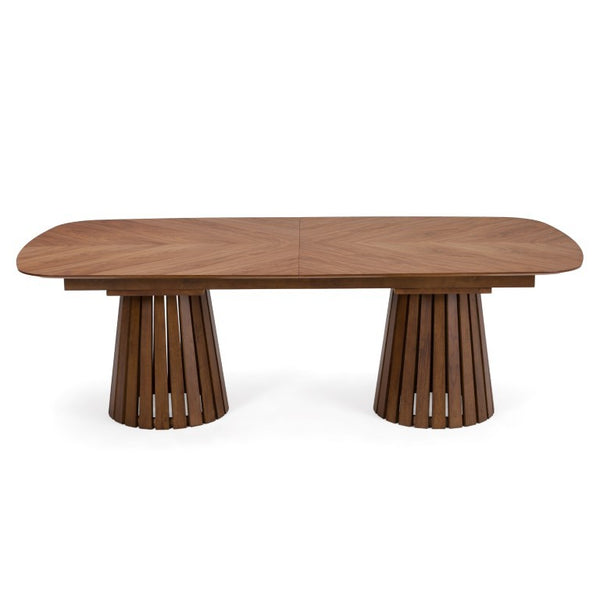 VIG Furniture Truman Walnut Extendable Dining Table - Mid-Century Modern Double Pedestal, Seats 8–10 Guests VGMA-MI-5346