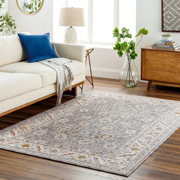 Livabliss Truva Medallion Polyester Area Rug with Fringe Border for Living Room or Bedroom Charcoal, Ivory 8'8" x 12' TRV2302-912