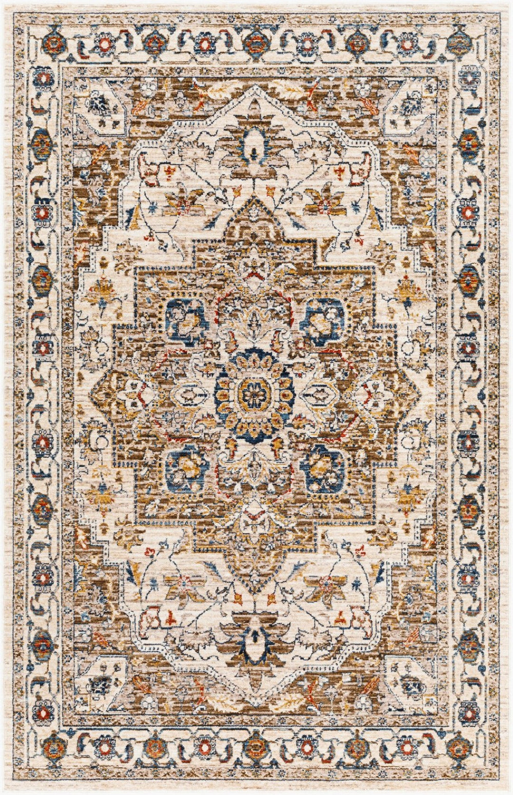 Livabliss Truva Machine Woven Medallion Runner Rug Turkish Polyester Fringe Hallway Accent Light Beige, Ch 8'8" x 12' TRV2305-912