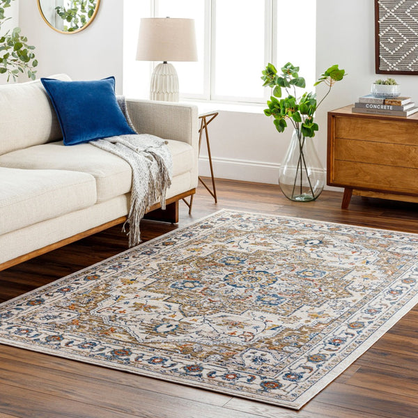 Livabliss Truva Machine Woven Medallion Runner Rug Turkish Polyester Fringe Hallway Accent Light Beige, Ch 8'8" x 12' TRV2305-912