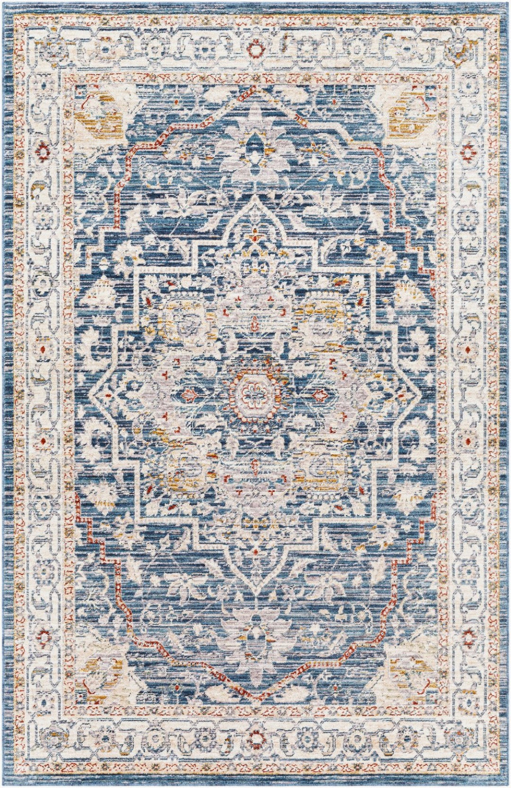 Livabliss Truva Turkish Inspired Runner Rug with Fringe Ornate Traditional Pattern for Hallways Blue, Ivory 5'11" x 5'11" TRV2306-6RD