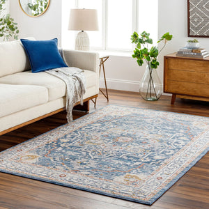 Livabliss Truva Turkish Inspired Runner Rug with Fringe Ornate Traditional Pattern for Hallways Blue, Ivory 5'11" x 5'11" TRV2306-6RD