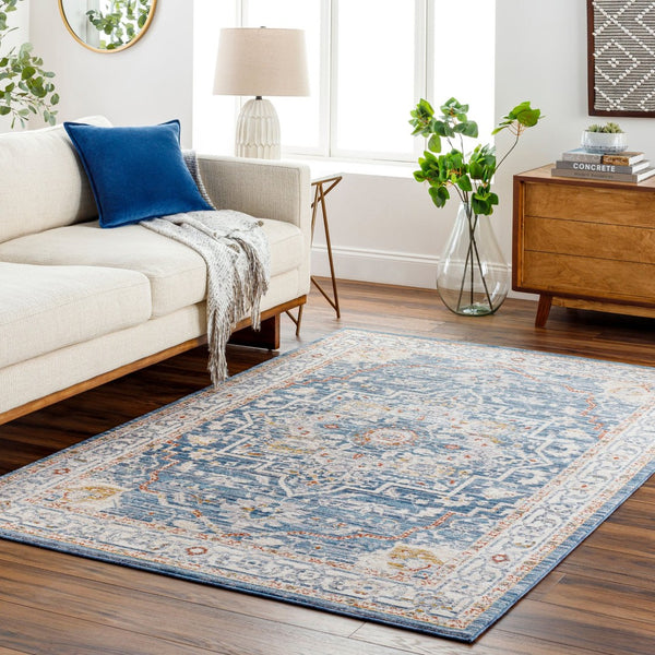 Livabliss Truva Turkish Inspired Runner Rug with Fringe Ornate Traditional Pattern for Hallways Blue, Ivory 5'11" x 5'11" TRV2306-6RD