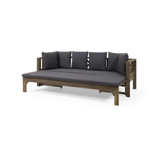 English Elm Christopher Knight Home® - Outdoor Acacia Wood Expandable Daybed Sofa With Cushions – Stylish Patio Lounge Chair For Relaxation 74327.00GDGRY