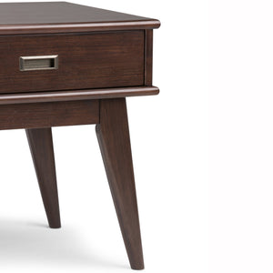 English Elm Draper Mid Century End Table - Handcrafted Solid Wood, Auburn Brown Finish & Spacious Storage Drawer B136P158147