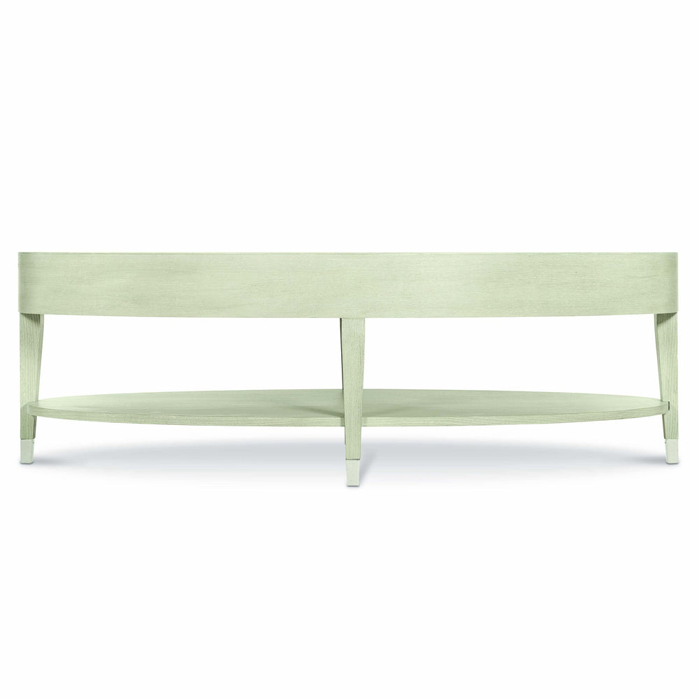 Bernhardt Bernhardt East Hampton Oval Cocktail Table In Cerused Linen Ash, 56" Large Coffee Table With Shelf 395013