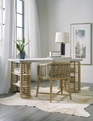 Hooker Furniture Surfrider Driftwood Writing Desk With Stone Top, Pecan Veneers, Rope & Cane Accents, 60"L 6015-10458-80