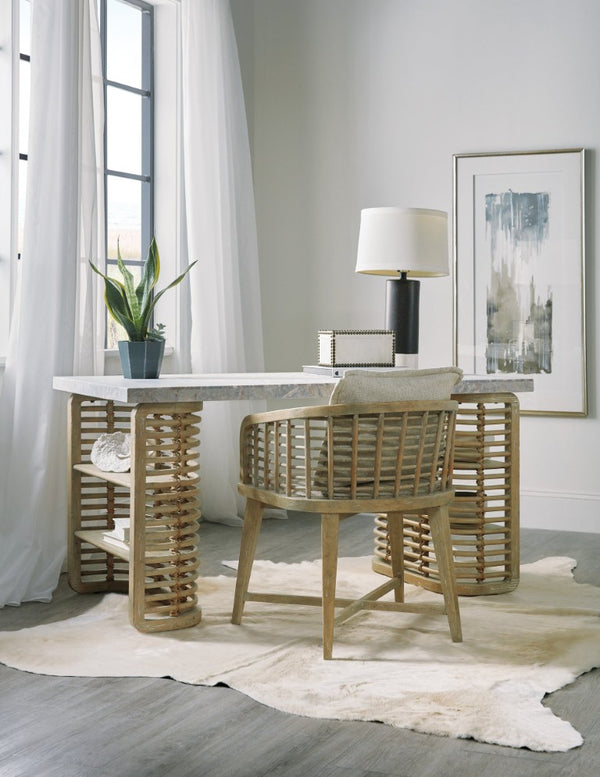 Hooker Furniture Surfrider Driftwood Writing Desk With Stone Top, Pecan Veneers, Rope & Cane Accents, 60"L 6015-10458-80