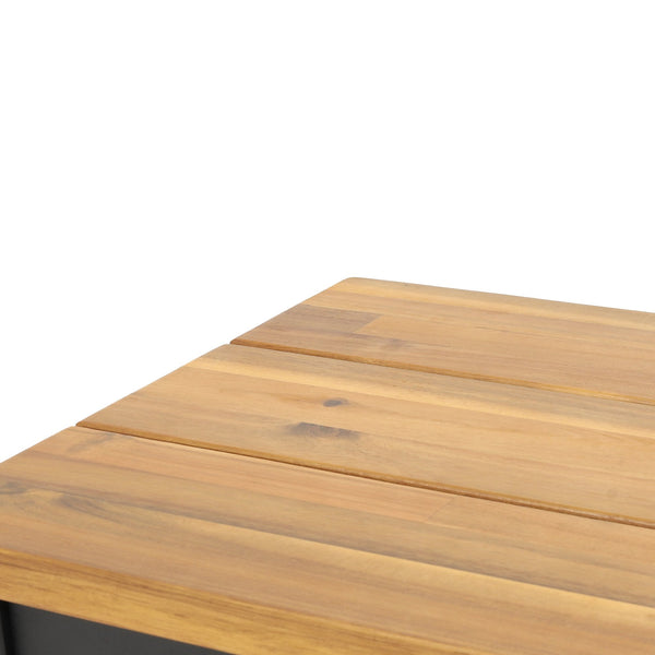 English Elm Lindsey Outdoor Acacia Wood Slat Bench with Metal Base for Patio and Garden Spaces 71986.00MP1