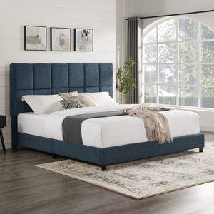 Legends Furniture Bridgevine Home King Size Navy Blue Denim Squares Upholstered Platform Bed Endurance Denim, Blue  Zbrd-7000kg