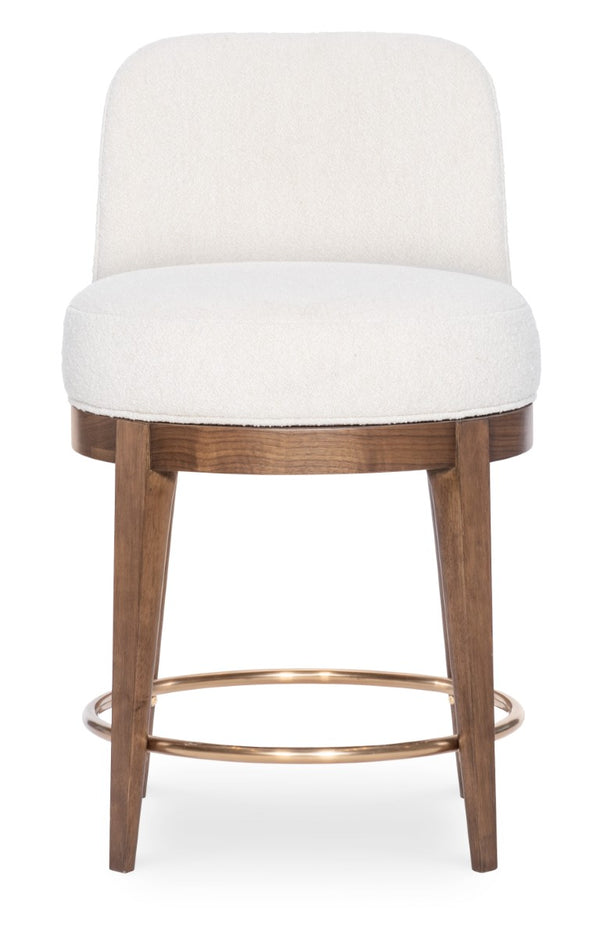 Hooker Furniture Eleana Curved Barrel Counter Stool With Beige Upholstery, Light Caramel Walnut Veneer & Bronze Footrest 7252-75350-85