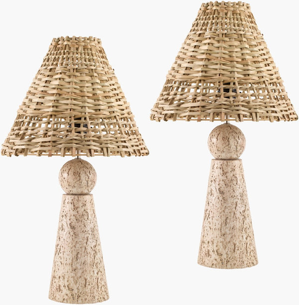 Livabliss Teslin Woven Rattan Accent Table Lamp Organic Texture for Bedroom or Living Room TSL001-SET