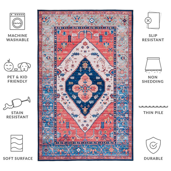 Safavieh Tucson 133 M/W S/R Power Loomed Traditional Rug Rust / Blue 4' x 4' Square