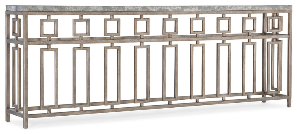 Hooker Furniture Alfresco Lapilli Console Table — Long Italian-Inspired Stone Veneer Top, Geometric Metal Base, Champagne Finish 6025-85001-15