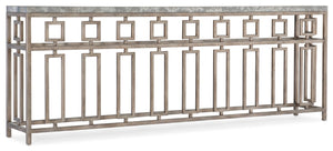 Hooker Furniture Alfresco Lapilli Console Table — Long Italian-Inspired Stone Veneer Top, Geometric Metal Base, Champagne Finish 6025-85001-15