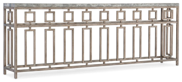 Hooker Furniture Alfresco Lapilli Console Table — Long Italian-Inspired Stone Veneer Top, Geometric Metal Base, Champagne Finish 6025-85001-15